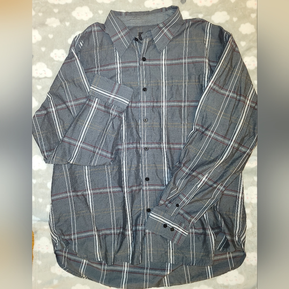 Mens Haggar long sleeve plaid button down dress shirt size XL
